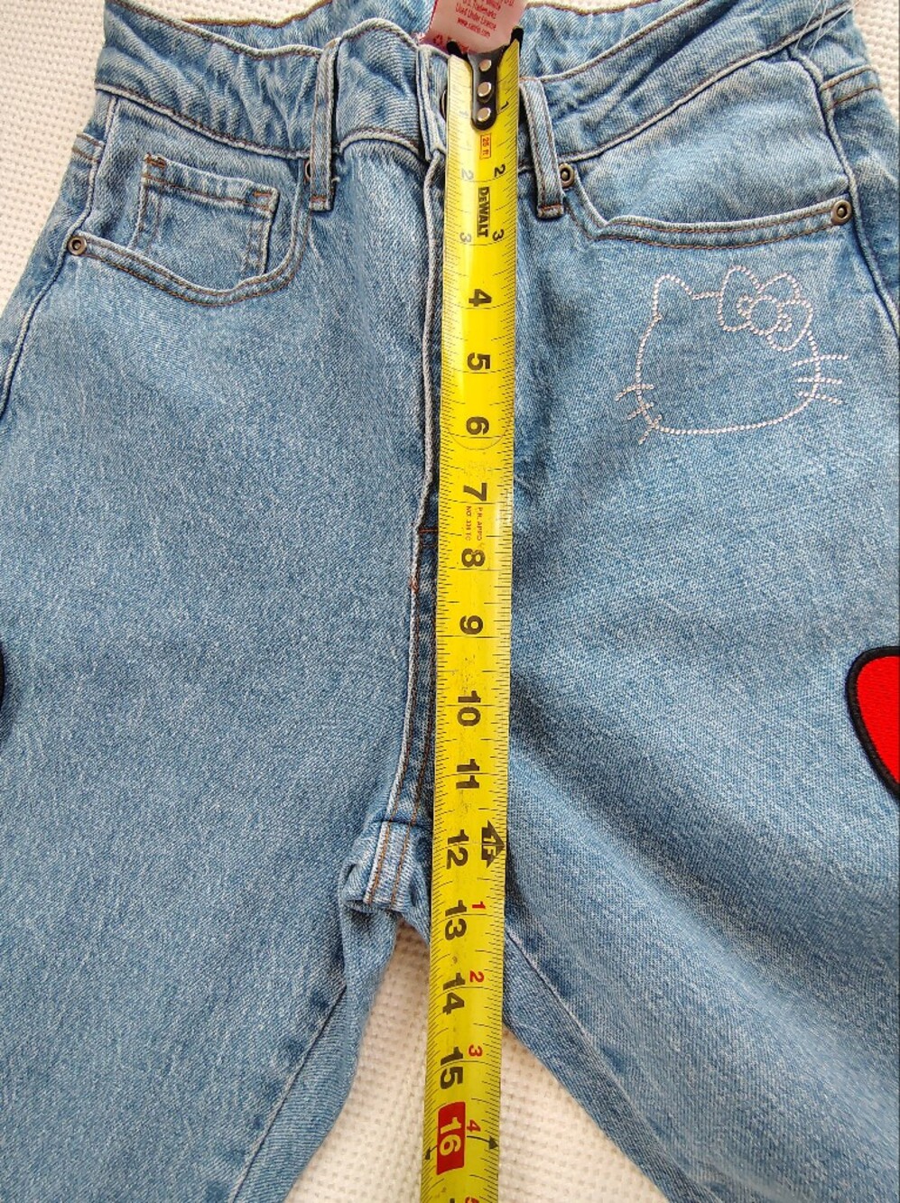 Hello Kitty Light Blue High-Rise Jeans with Red Bow Appliqués - Picture 6 of 15